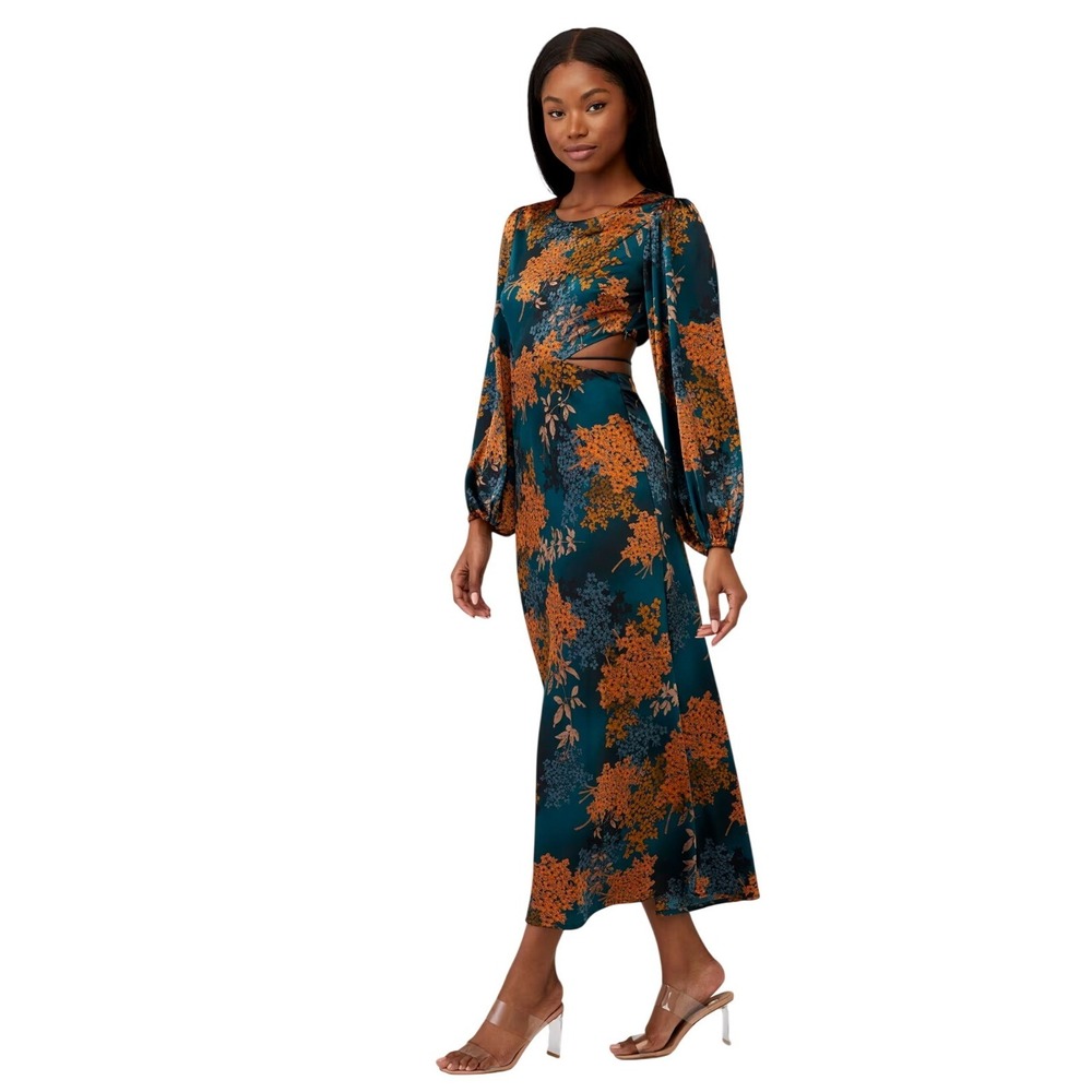 ASTR the Label Quinn Floral Boho Satin Maxi Dress Size M NWT Wedding Guest Chic